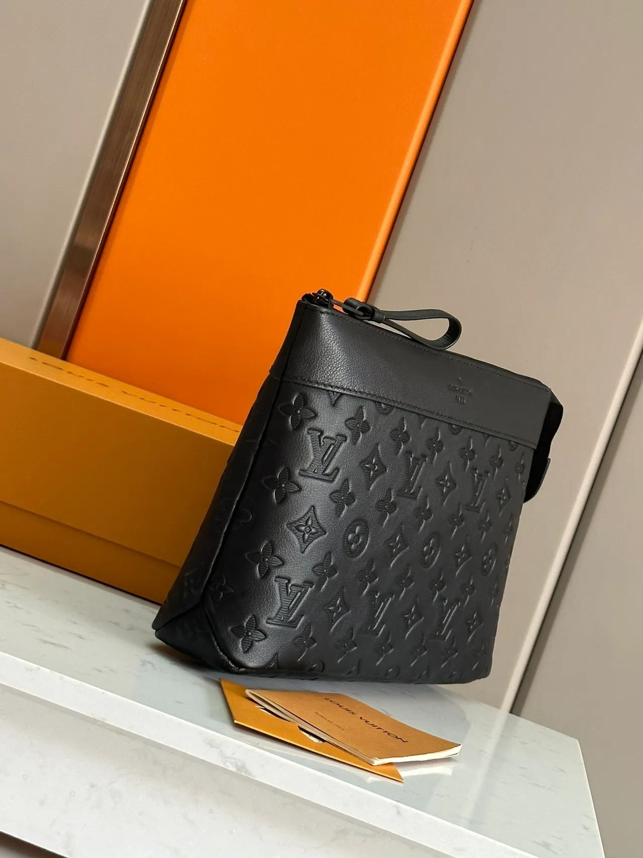 Louis Vuitton Rectangular Silhouette Black Embossed Monogram Leather Wristlet 2