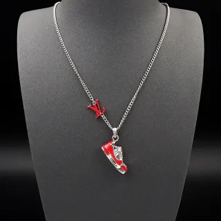 Colar com pingente de sneaker Louis Vuitton Monograma LV vermelho e prata