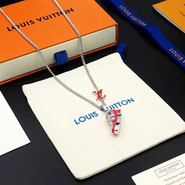 Louis Vuitton Red and Silver LV Monogram Sneaker Pendant Necklace 4