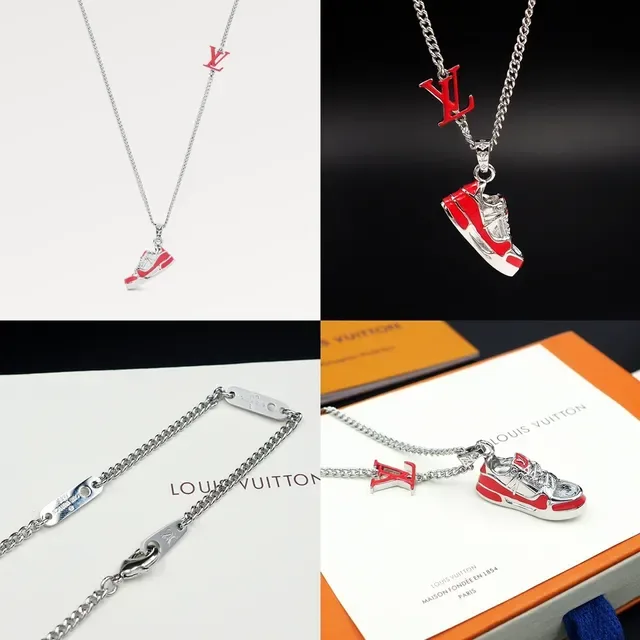 Louis Vuitton Red and Silver LV Monogram Sneaker Pendant Necklace 7