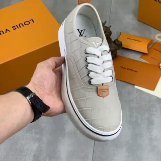 Louis Vuitton Run Away Bege Croc-Embossed Tênis Lifestyle