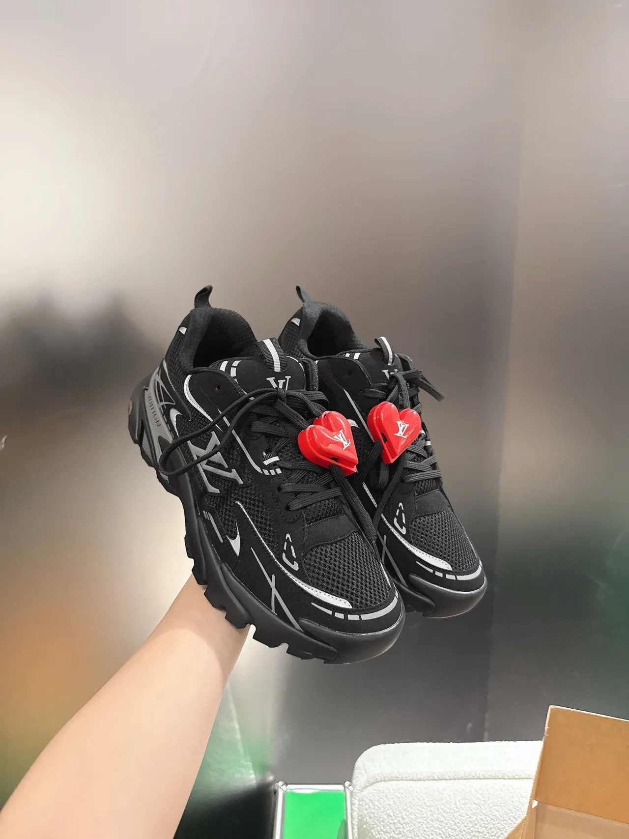 Louis Vuitton Run Away Black Red Mesh Upper Sculpted Sole Chunky Sneakers 5