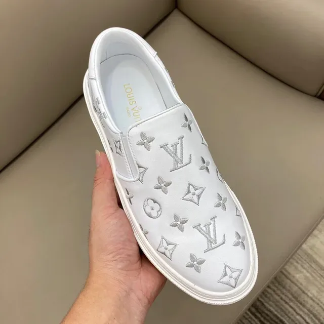 Louis Vuitton Run Away Monogrammed Leather Slip-On Lifestyle Sneakers 4