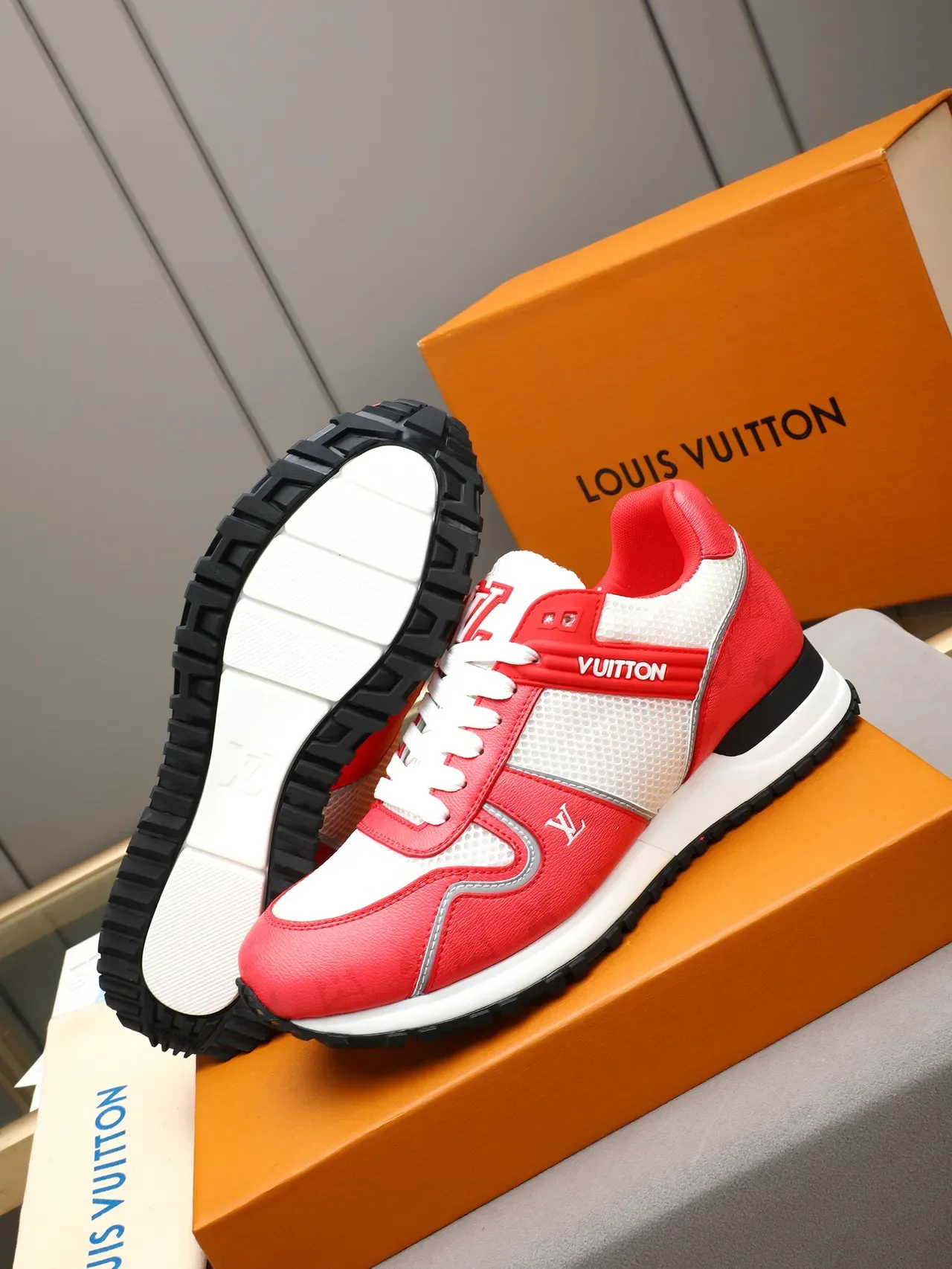 Louis Vuitton Run Away Red and White Lifestyle Sneakers 4