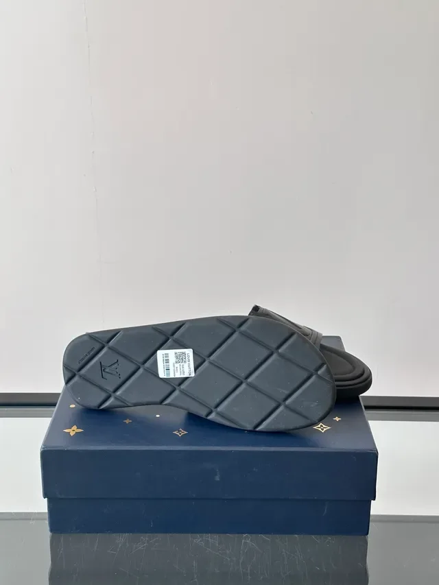 Louis Vuitton Silver Black Monogrammed Strap Metallic Finish Slippers 3