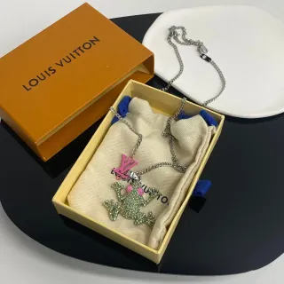 Louis Vuitton Colar Pendente Rana Cristal-Embellished Prata Verde Esmalte LV Monogram