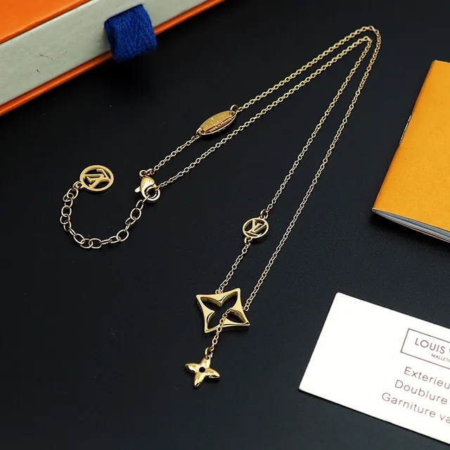 Louis Vuitton Collar de estrella Cadena de oro azul Colgante Collar 8