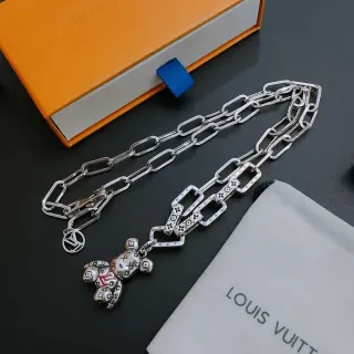 Louis Vuitton Colar Corrente Prata Ursinho Teddy Monograma