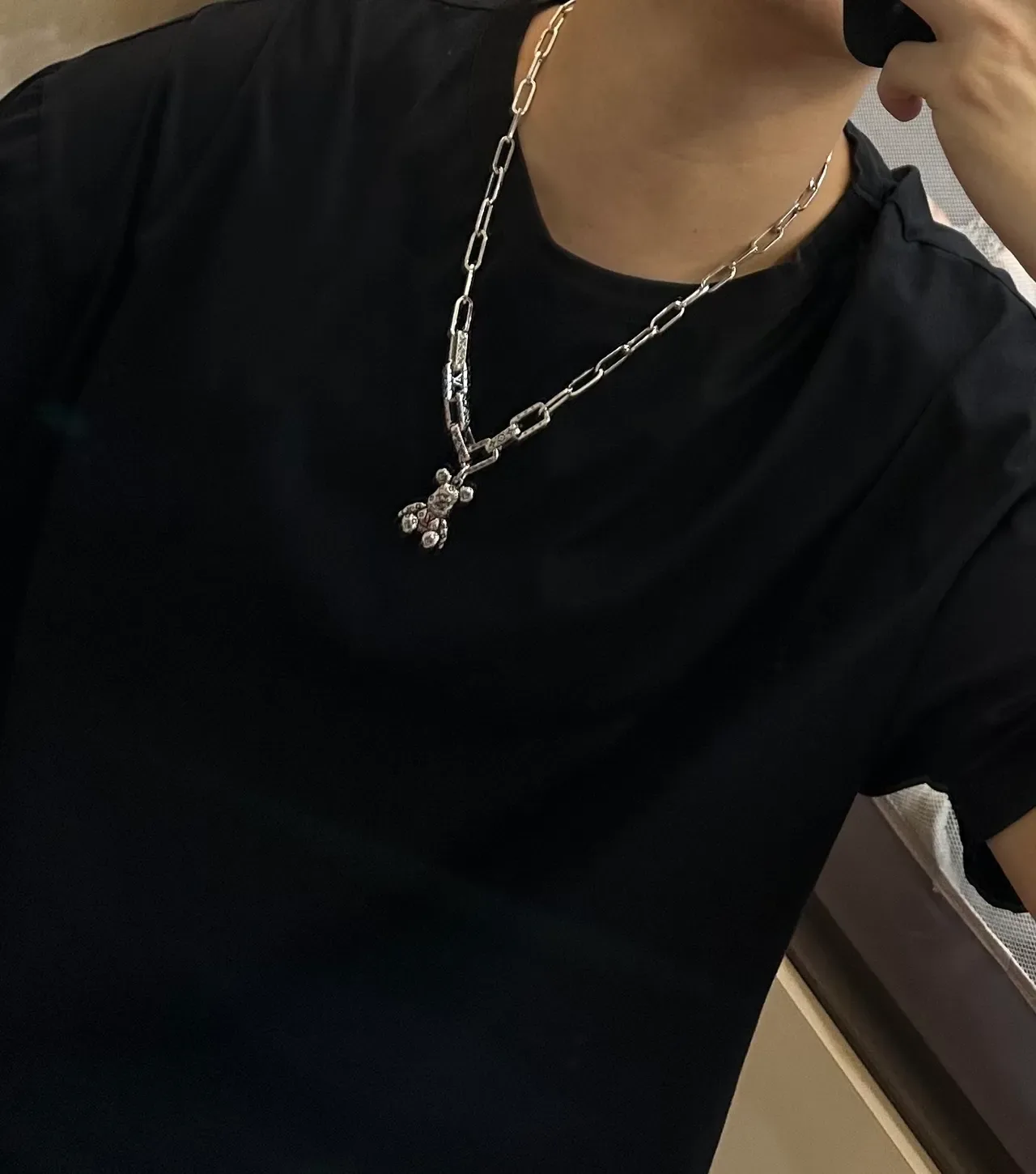Louis Vuitton Teddy Bear Monogram Silver Chain Necklace 2