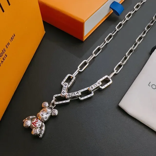 Louis Vuitton Teddy Bear Monogram Silver Chain Necklace 5