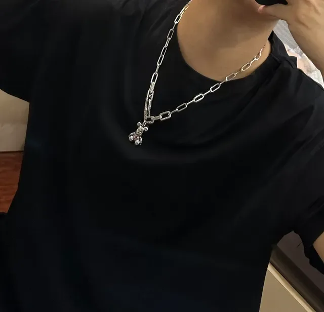 Louis Vuitton Teddy Bear Monogram Silver Chain Necklace 7