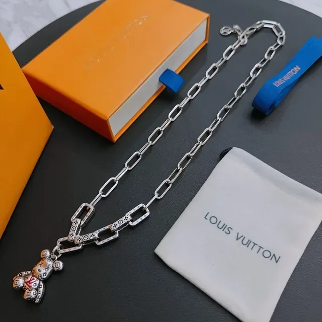 Louis Vuitton Teddy Bear Monogram Silver Chain Necklace 9