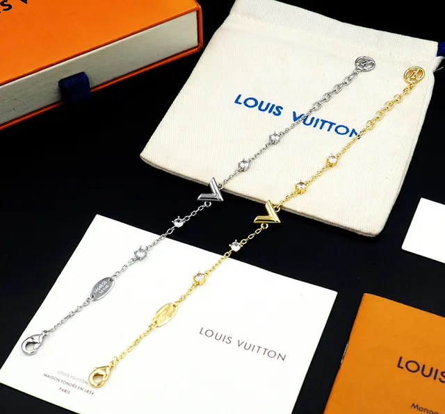 Louis Vuitton V Collection Gold-Tone Crystal Bracelet 9