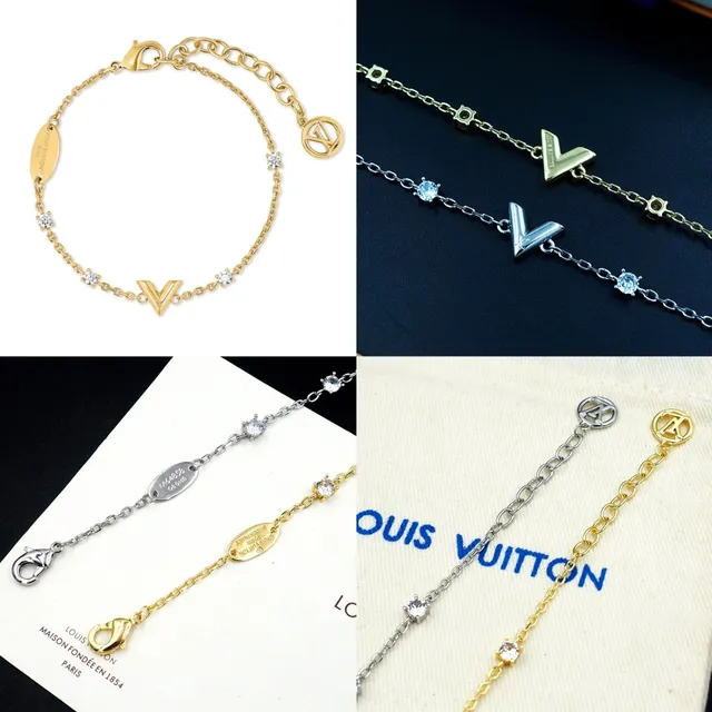 Louis Vuitton V Collection Gold-Tone Crystal Bracelet 10