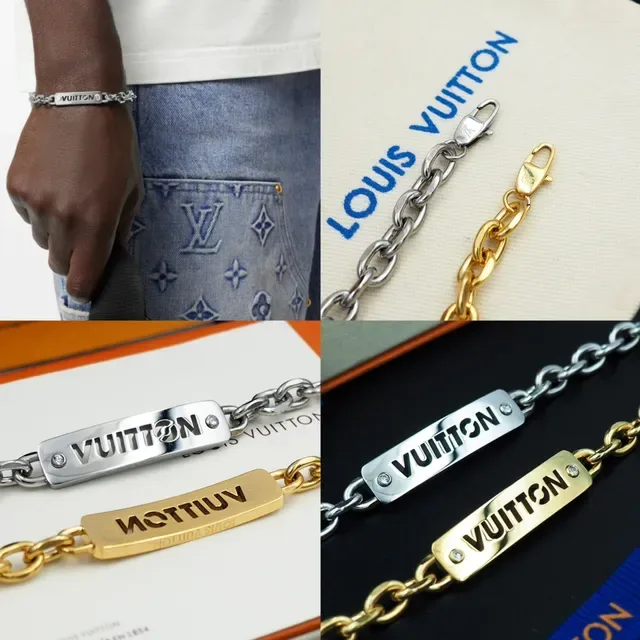 Louis Vuitton Vuitton Plaque Gold-Tone Chain Bracelet 8