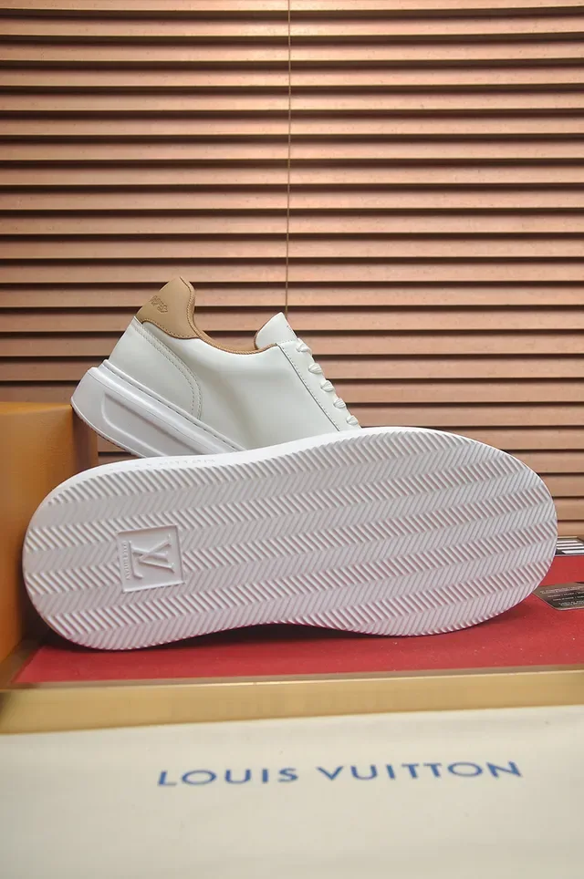 Louis Vuitton White Beige Perforated Monogram Logo Leather Upper Lifestyle Sneakers 3