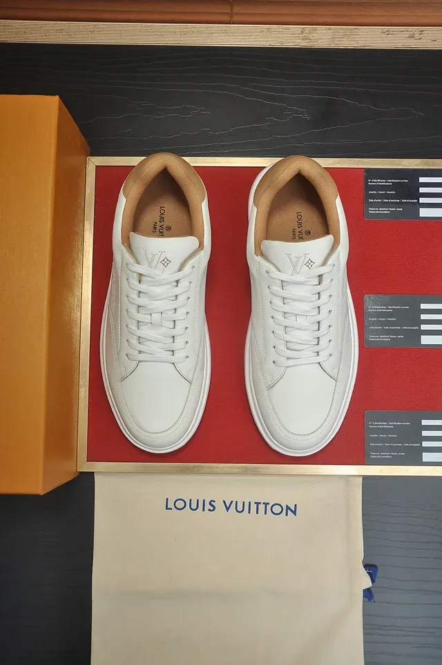 Louis Vuitton White Beige Perforated Monogram Logo Leather Upper Lifestyle Sneakers 5