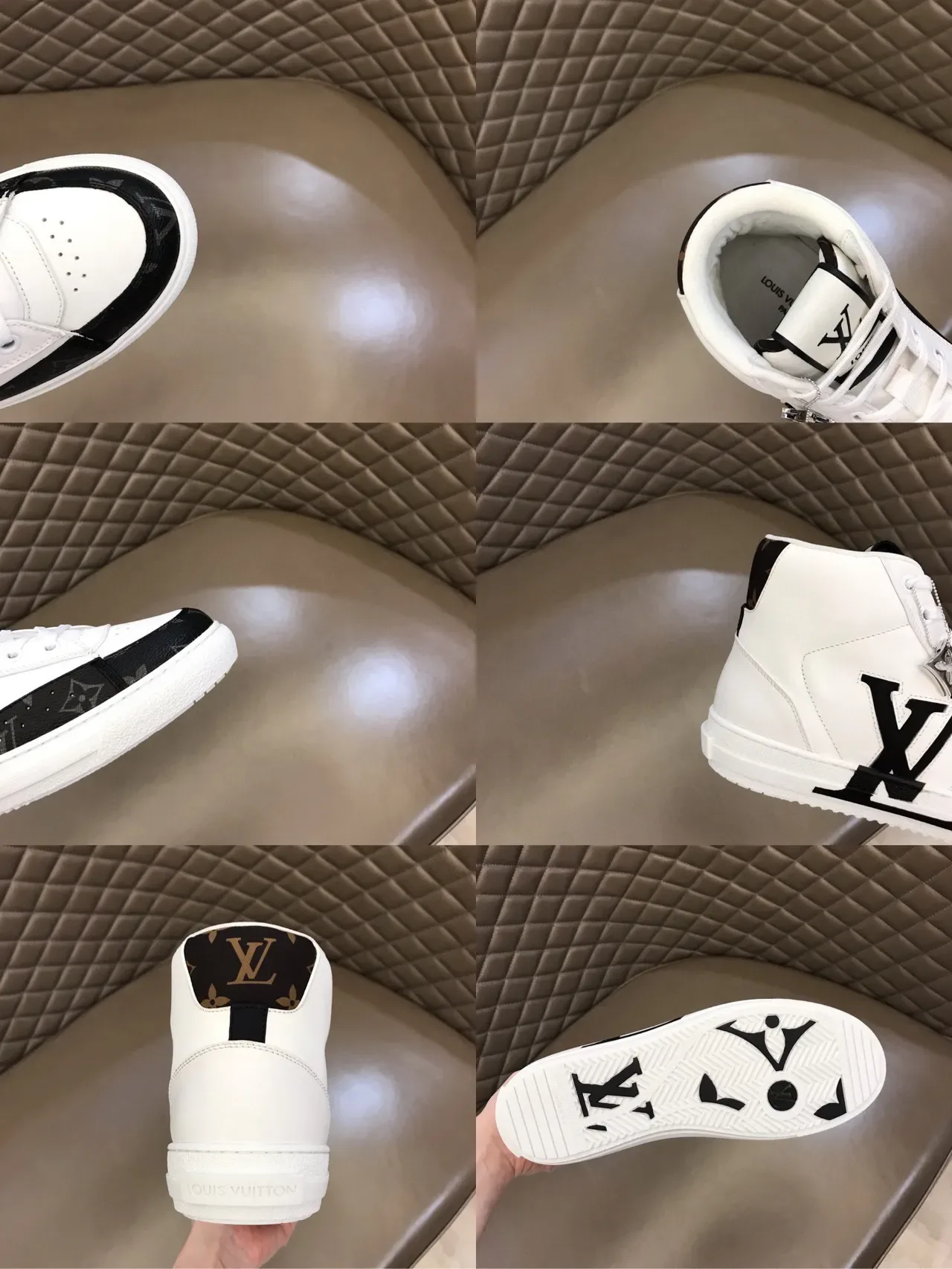 Louis Vuitton blanc noir high-top Monogram toile toe cap sneakers lifestyle 2