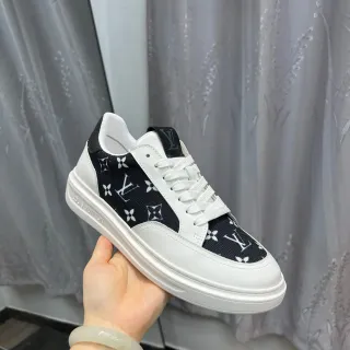 Louis Vuitton Blanco y Negro Paneles de Textil Monogram Cuero Superior Zapatillas Lifestyle