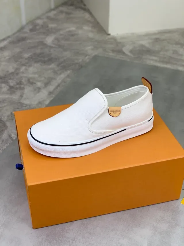 Louis Vuitton Tênis Slip-On Branco e Preto de Lona 4