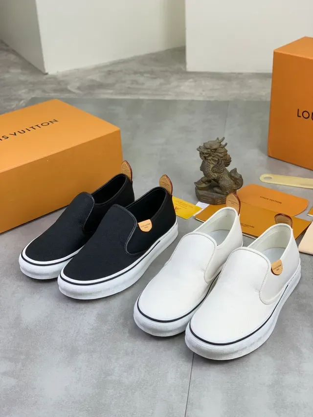 Louis Vuitton Tênis Slip-On Branco e Preto de Lona 6