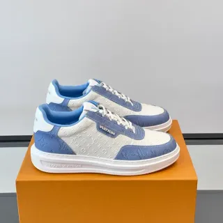 Louis Vuitton Zapatillas lifestyle blancas y azules con monograma de lona color bloqueado