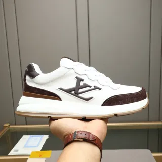 Louis Vuitton White Brown Monogram-Plaque Wavy Lacing Chunky Sneakers