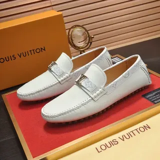 Louis Vuitton Mocasin Cuero Blanco Dorado Correa Monograma