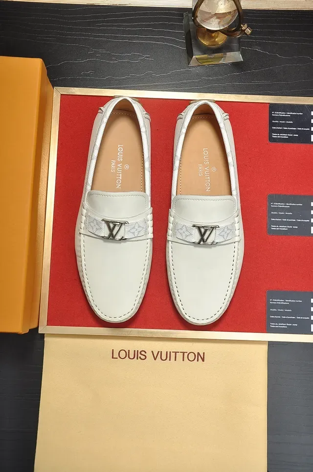 Louis Vuitton White Gold Leather Monogram Strap Loafer 5