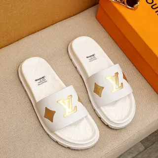 Louis Vuitton 白色金色 Monogram 拖鞋