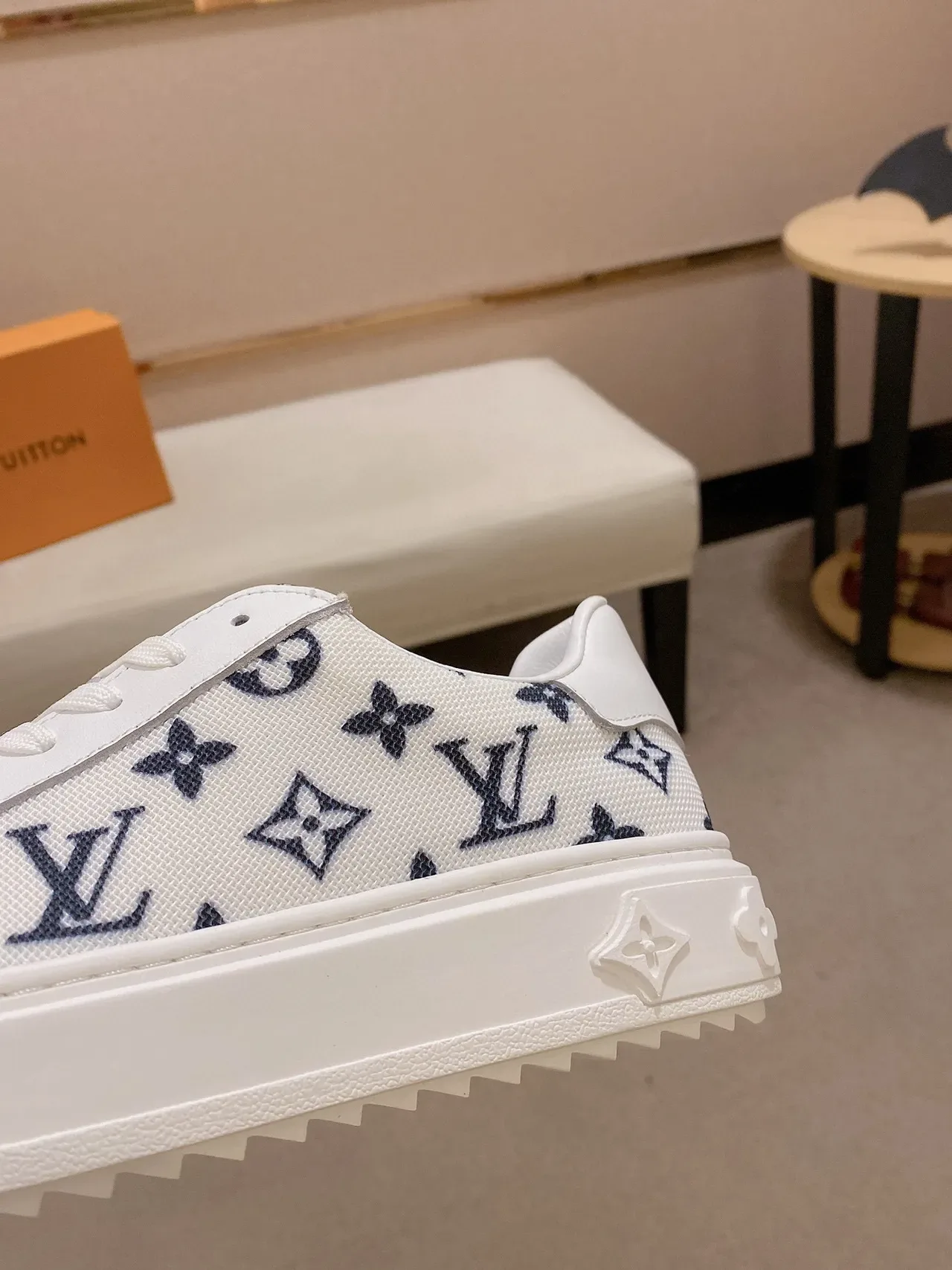Louis Vuitton White Navy Monogram-Printed Textile Upper Thick Platform Sole Lifestyle Sneakers 4