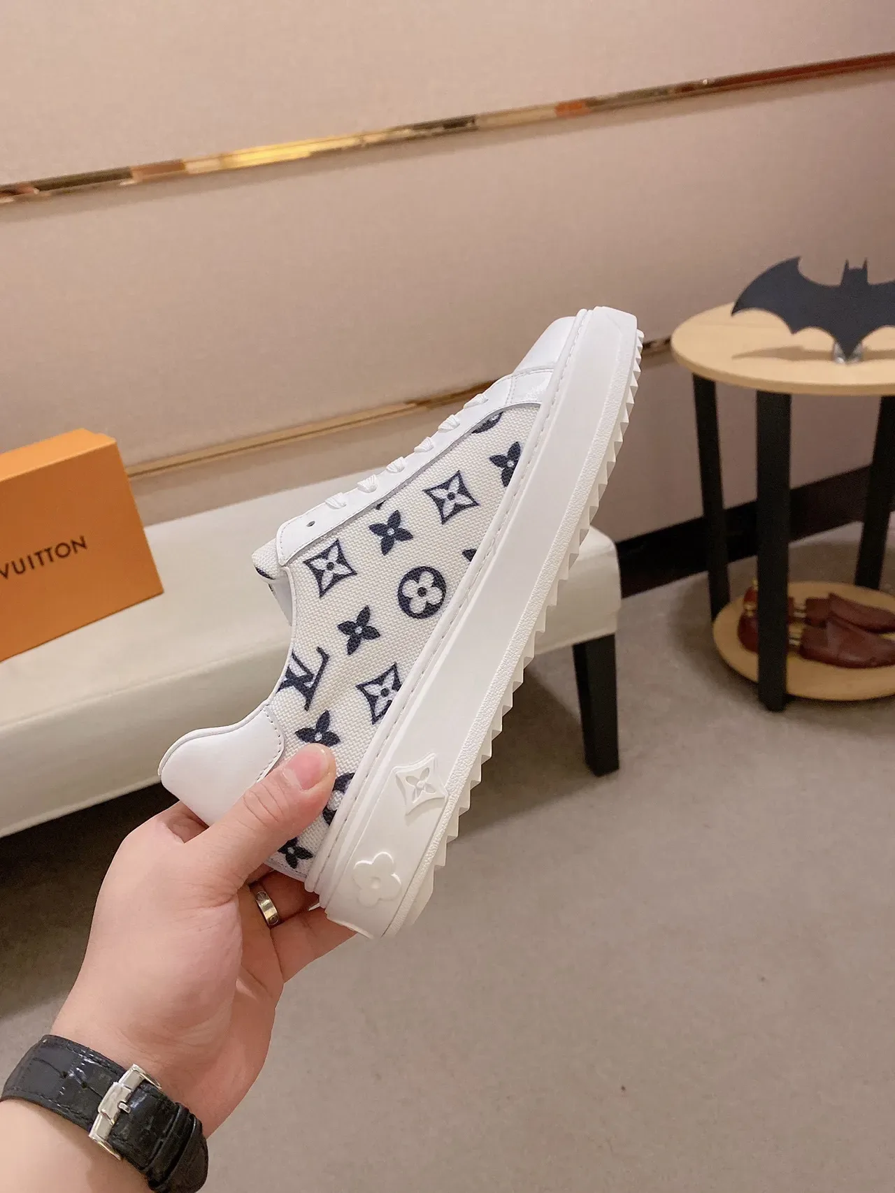 Louis Vuitton White Navy Monogram-Printed Textile Upper Thick Platform Sole Lifestyle Sneakers 6