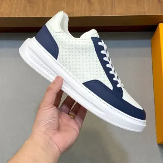 Louis Vuitton Zapatillas Lifestyle Blancas Navy Monogrammed de Lona con Cubiertas de Cuero