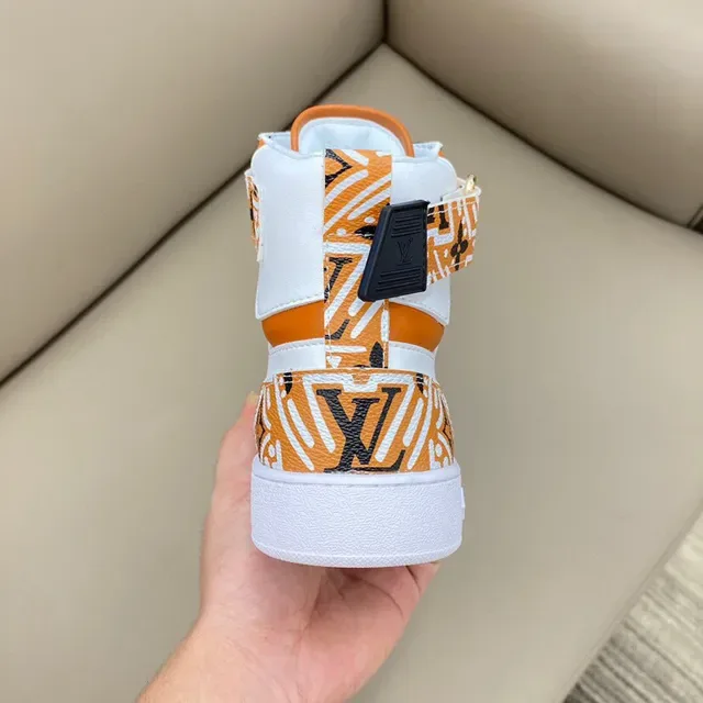 Louis Vuitton White Orange High-Top Monogram-Print Lifestyle Sneakers 4