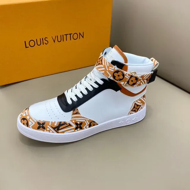 Louis Vuitton White Orange High-Top Monogram-Print Lifestyle Sneakers 5