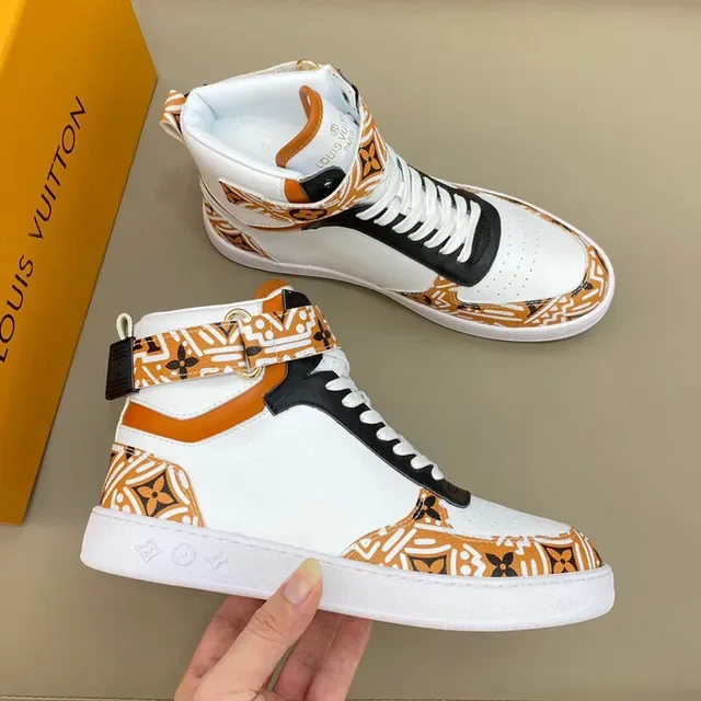 Louis Vuitton White Orange High-Top Monogram-Print Lifestyle Sneakers 6
