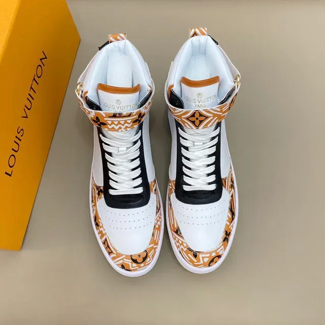 Louis Vuitton White Orange High-Top Monogram-Print Lifestyle Sneakers 9