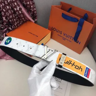 Louis Vuitton White Orange Reversible Monogram-Print Leather Belt