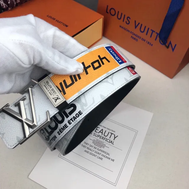 Louis Vuitton White Orange Reversible Monogram-Print Leather Belt 4