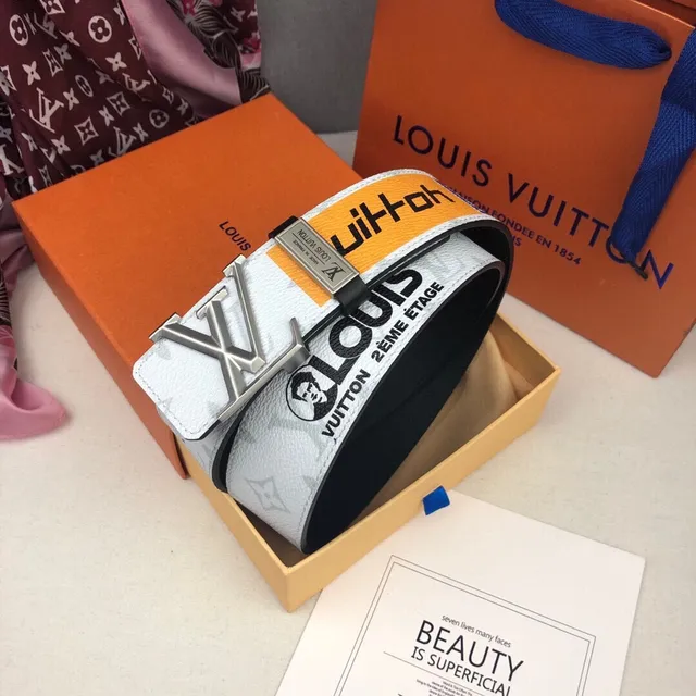 Louis Vuitton White Orange Reversible Monogram-Print Leather Belt 7