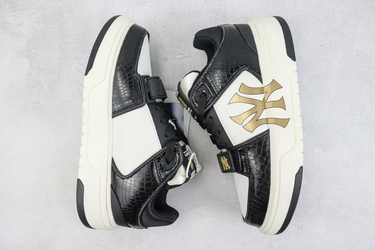 Mitchell & Ness 黑金鳄鱼压纹皮革 白色侧边 厚底鞋 2