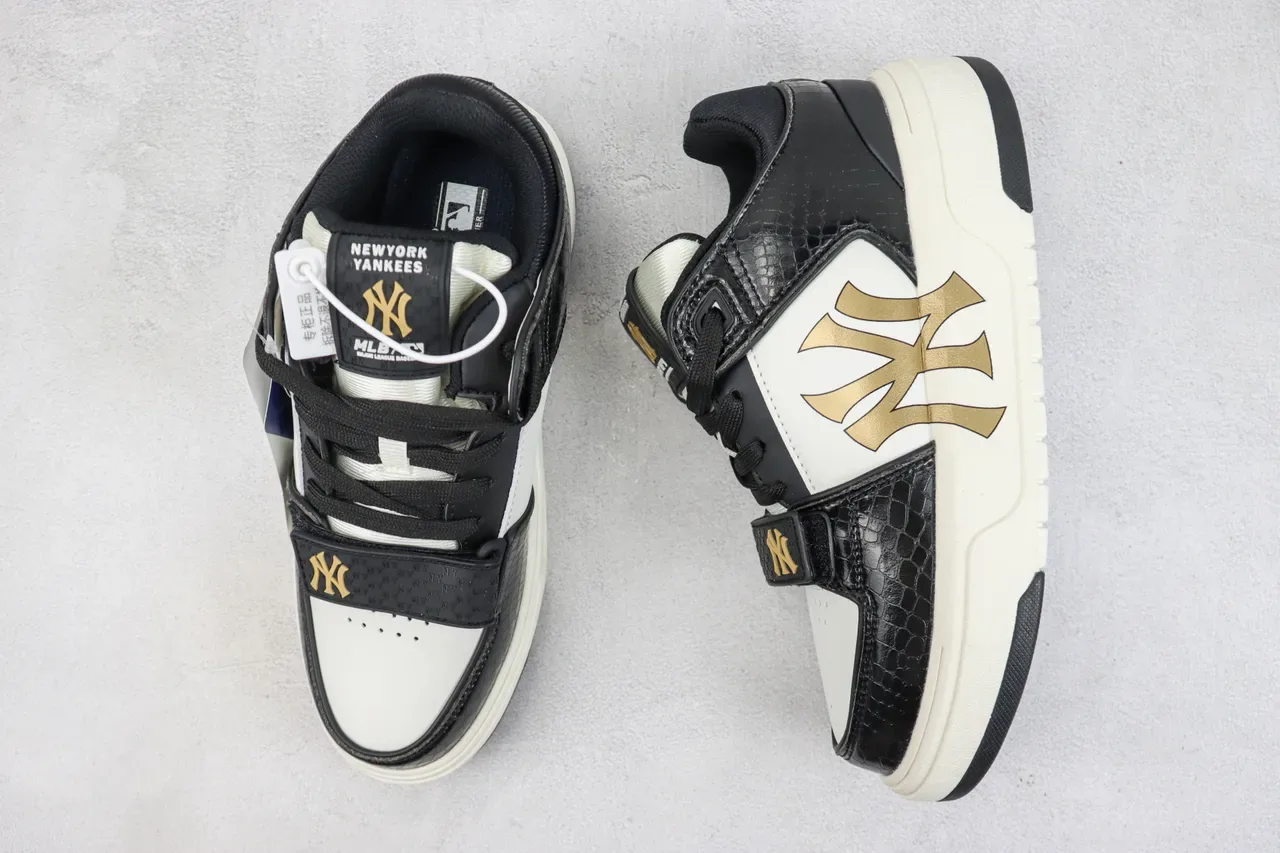 Mitchell & Ness 黑金鳄鱼压纹皮革 白色侧边 厚底鞋 3