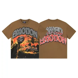 Mixed Emotion Brown Red Graphic Print Distressed Typography T-Shirt