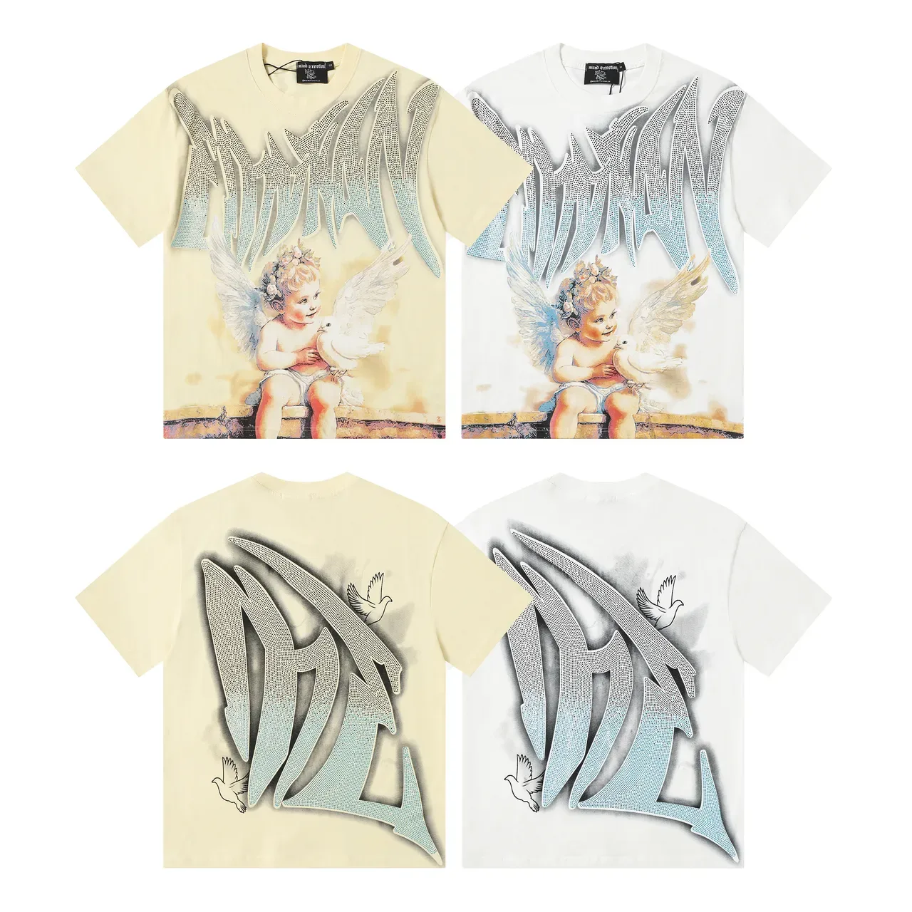 Mixed Emotion Graphic Print Cherub and Dove Oversized T-Shirt 4