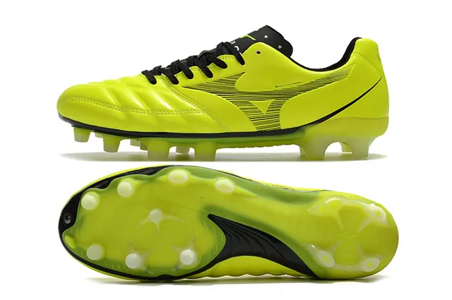 Mizuno Morelia Yellow Black নিম্ন-কাট সিন্থেটিক চামড়া উপর ফার্ম-গ্রাউন্ড সকার জুতা 10