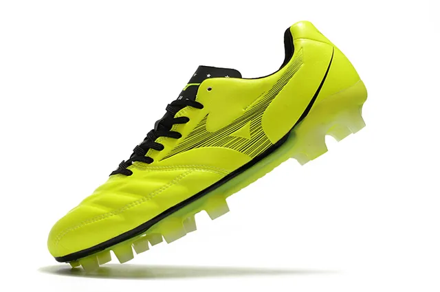 Mizuno Morelia Yellow Black নিম্ন-কাট সিন্থেটিক চামড়া উপর ফার্ম-গ্রাউন্ড সকার জুতা 12