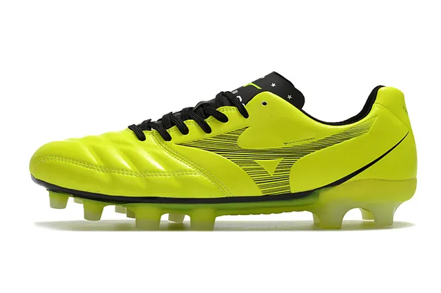 Mizuno Morelia Yellow Black নিম্ন-কাট সিন্থেটিক চামড়া উপর ফার্ম-গ্রাউন্ড সকার জুতা 13