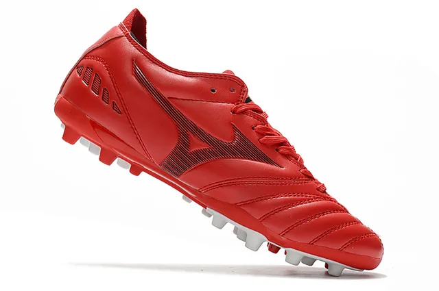 Mizuno লাল সাদা চামড়ার মতো উপরের সেলাই প্যানেল নির্মাণ ফার্ম-গ্রাউন্ড ফুটবল জুতা 2