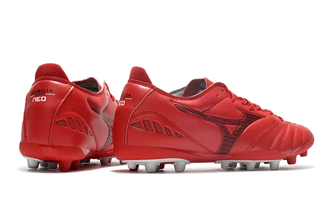 Mizuno লাল সাদা চামড়ার মতো উপরের সেলাই প্যানেল নির্মাণ ফার্ম-গ্রাউন্ড ফুটবল জুতা 5