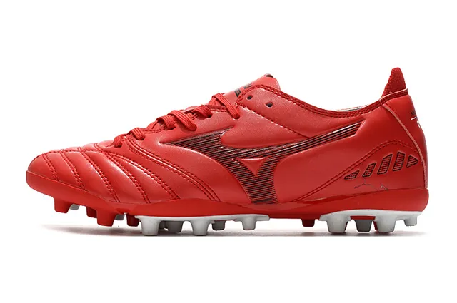 Mizuno লাল সাদা চামড়ার মতো উপরের সেলাই প্যানেল নির্মাণ ফার্ম-গ্রাউন্ড ফুটবল জুতা 7